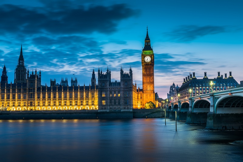 Westminster Abbey and Big Ben in London Skyline