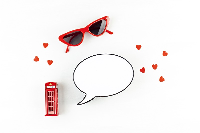 The apartment featured a London telephone box and a light box in the shape of a speech bubble with space for copying text.