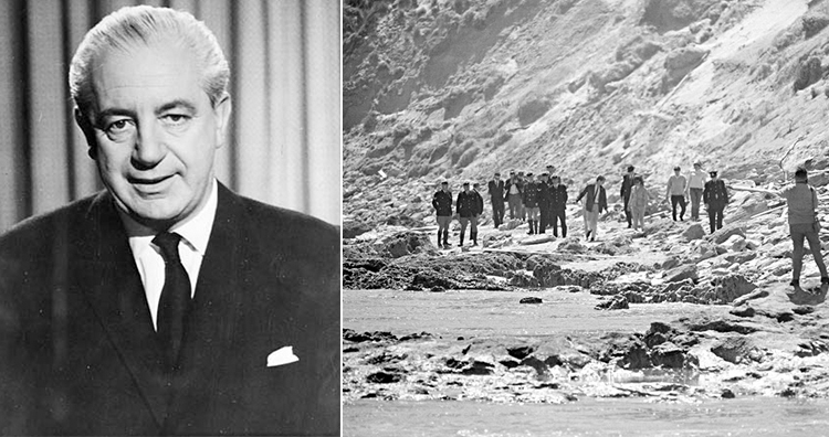 Harold Holt's disappearance - Searchers comb Cheviot Beach after Holt's disappearance. Harold Holt, Disappearance of Harold Holt - Searchers combing Cheviot Beach after Holt's disappearance